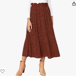 Plus size skirt brown and white polka dot pleated midi swing with pockets
